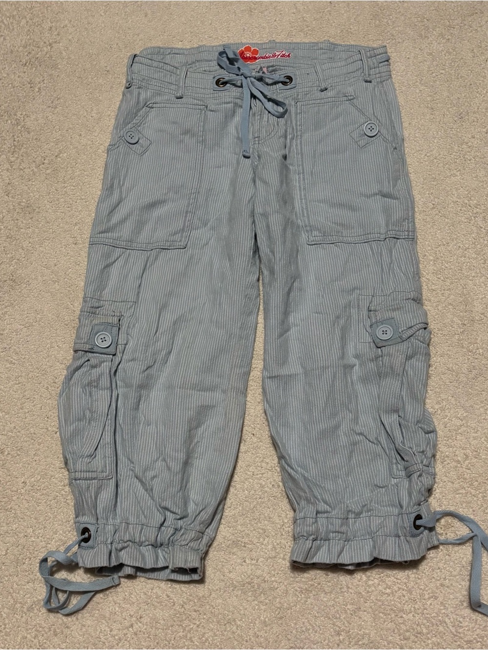 Abercrombie & Fitch Light Blue Pinstripe Cargo Capris